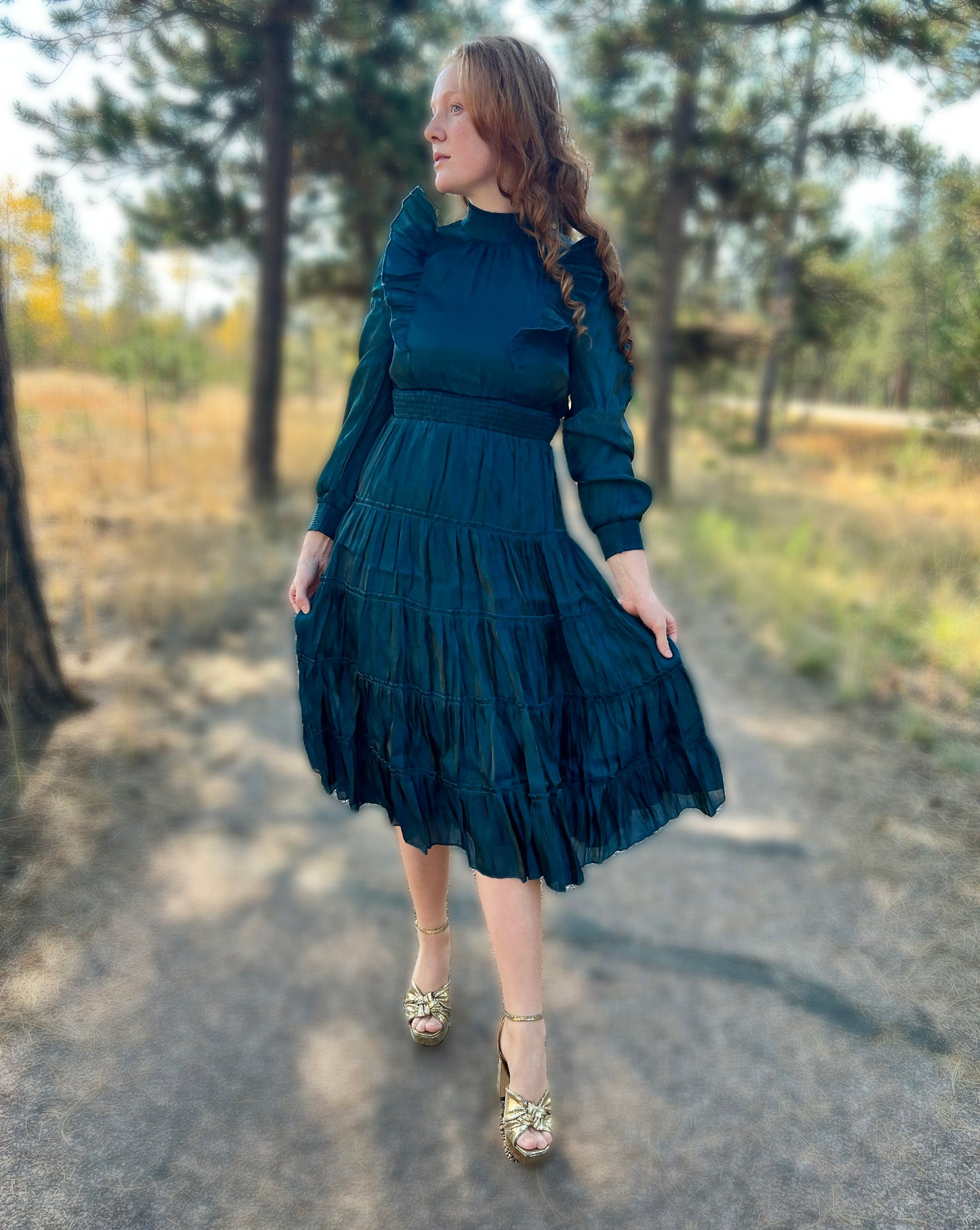 Teal peacock dress