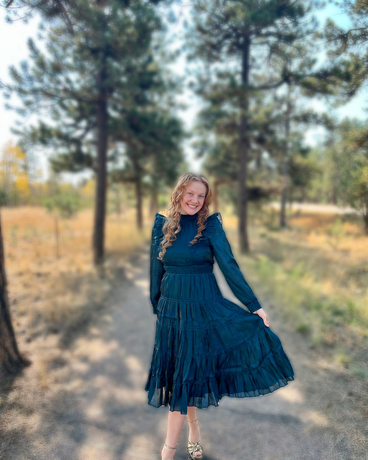 Teal peacock dress