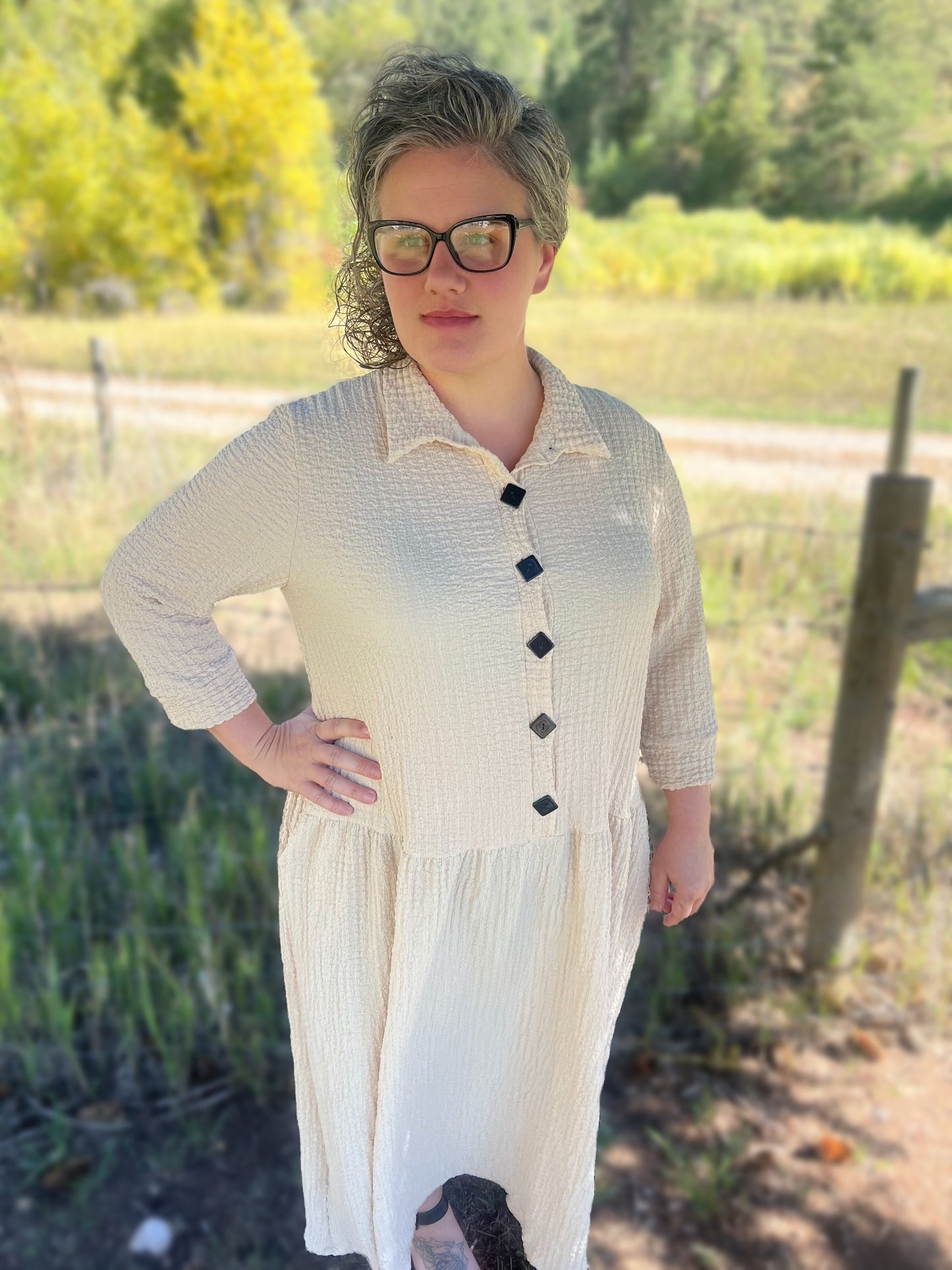 Our Willow textured Button detail dress -Plus Size
