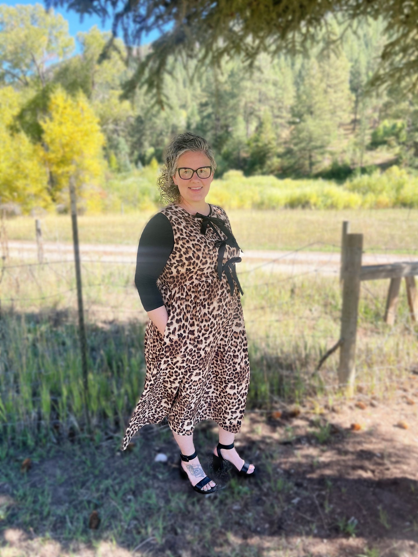 Leopard Printed Sleeveless Midi Dress- Plus Size
