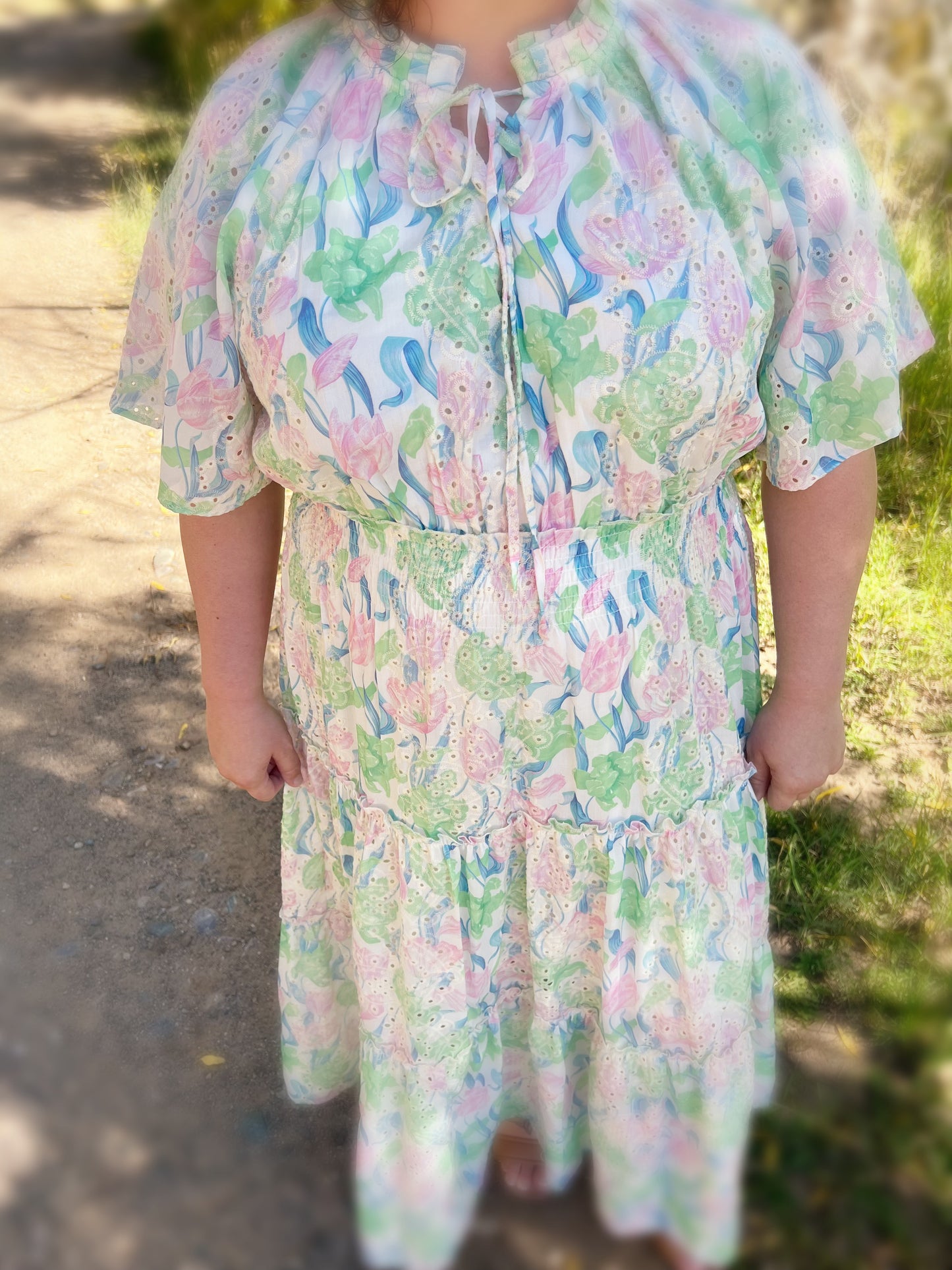 Eyelet lace tiered Dress-Plus size