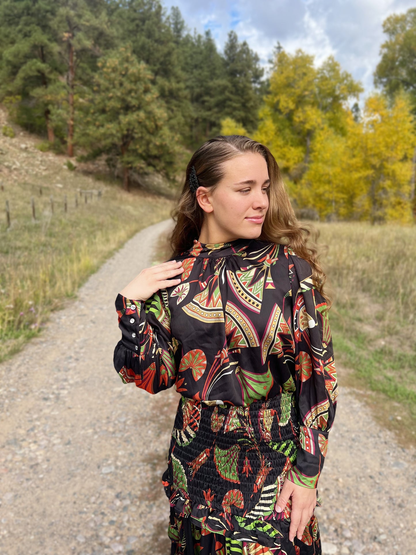 Long Sleeve Smock Tiered Floral Print -maxi dress