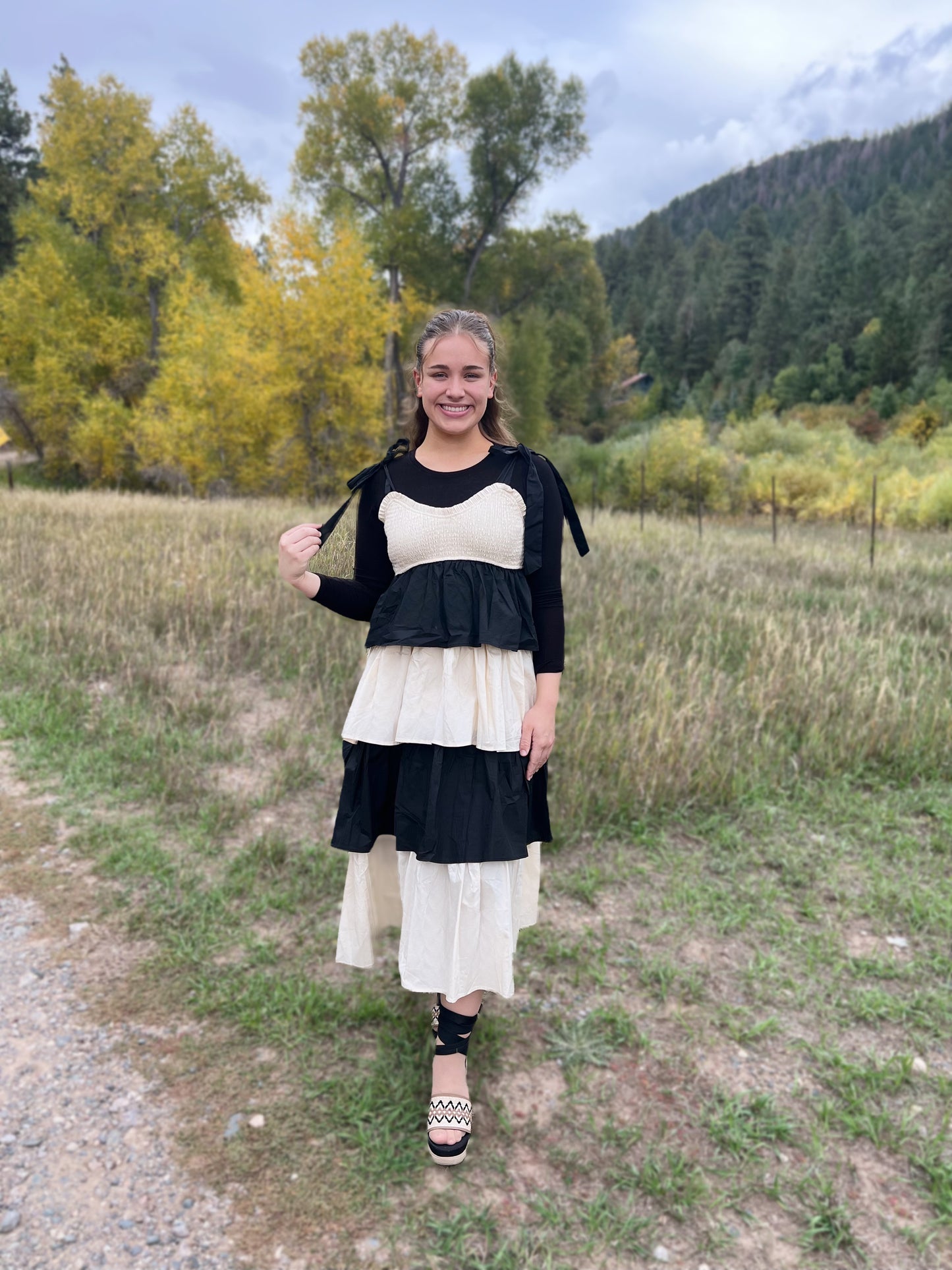 Cream tiered smoke Dress
