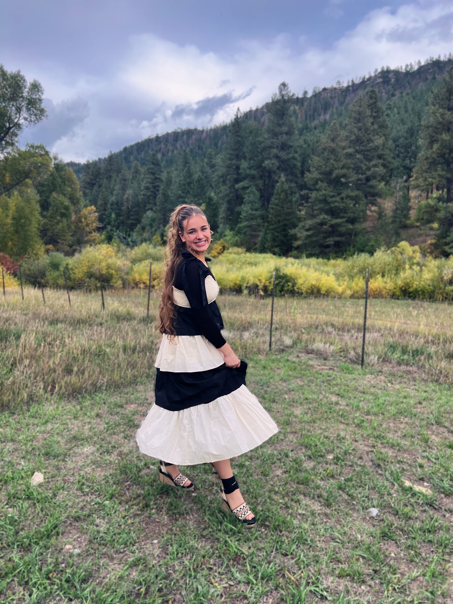 Cream tiered smoke Dress