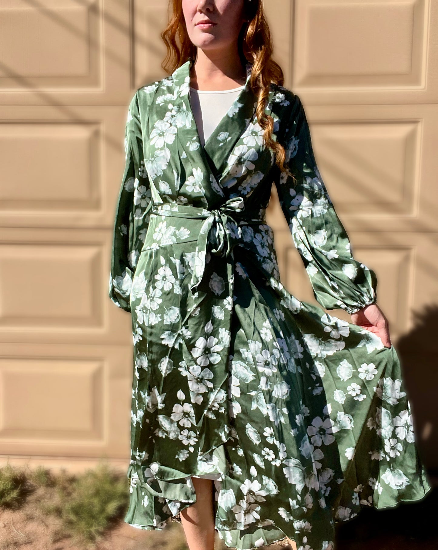 Sage Floral wrap dress