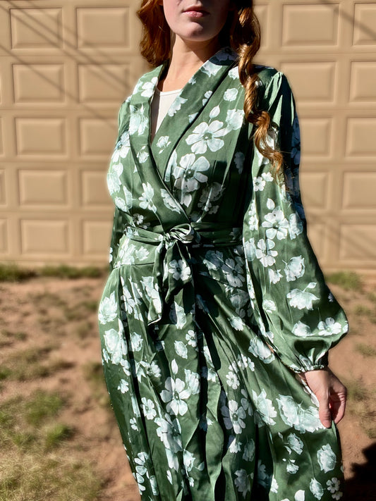 Sage Floral wrap dress