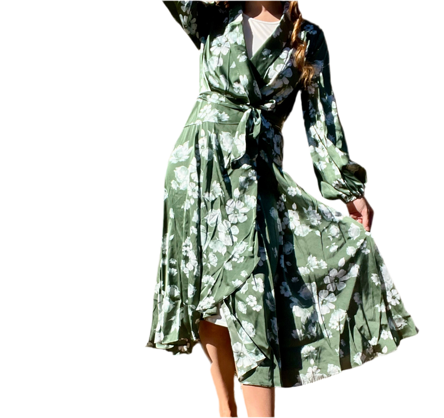 Sage Floral wrap dress