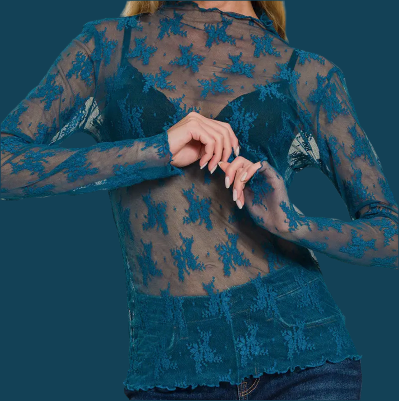 Teal lace layer shirt