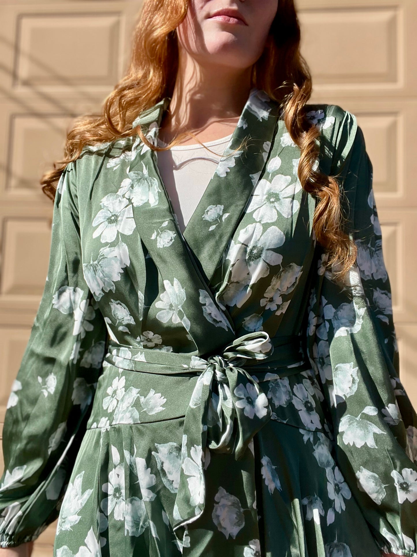 Sage Floral wrap dress