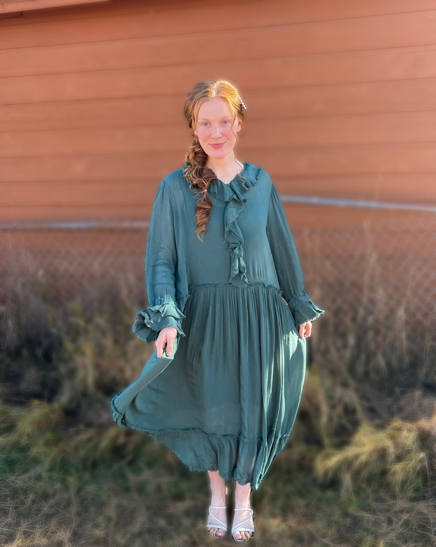 Pine frill maxi dress