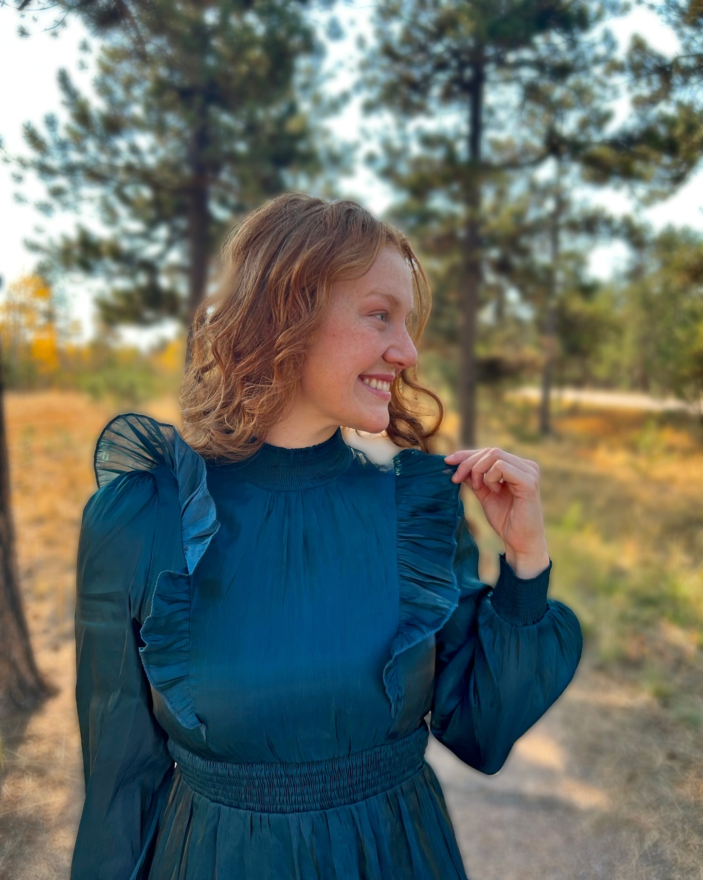 Teal peacock dress