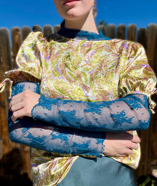 Teal lace layer shirt