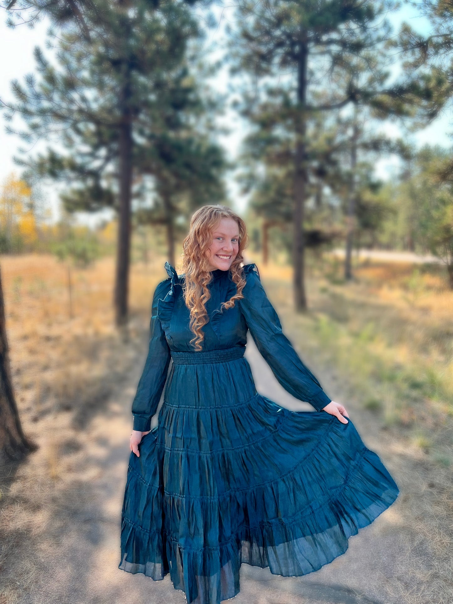 Teal peacock dress
