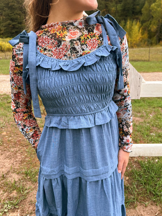Mesh floral long sleeve shirt