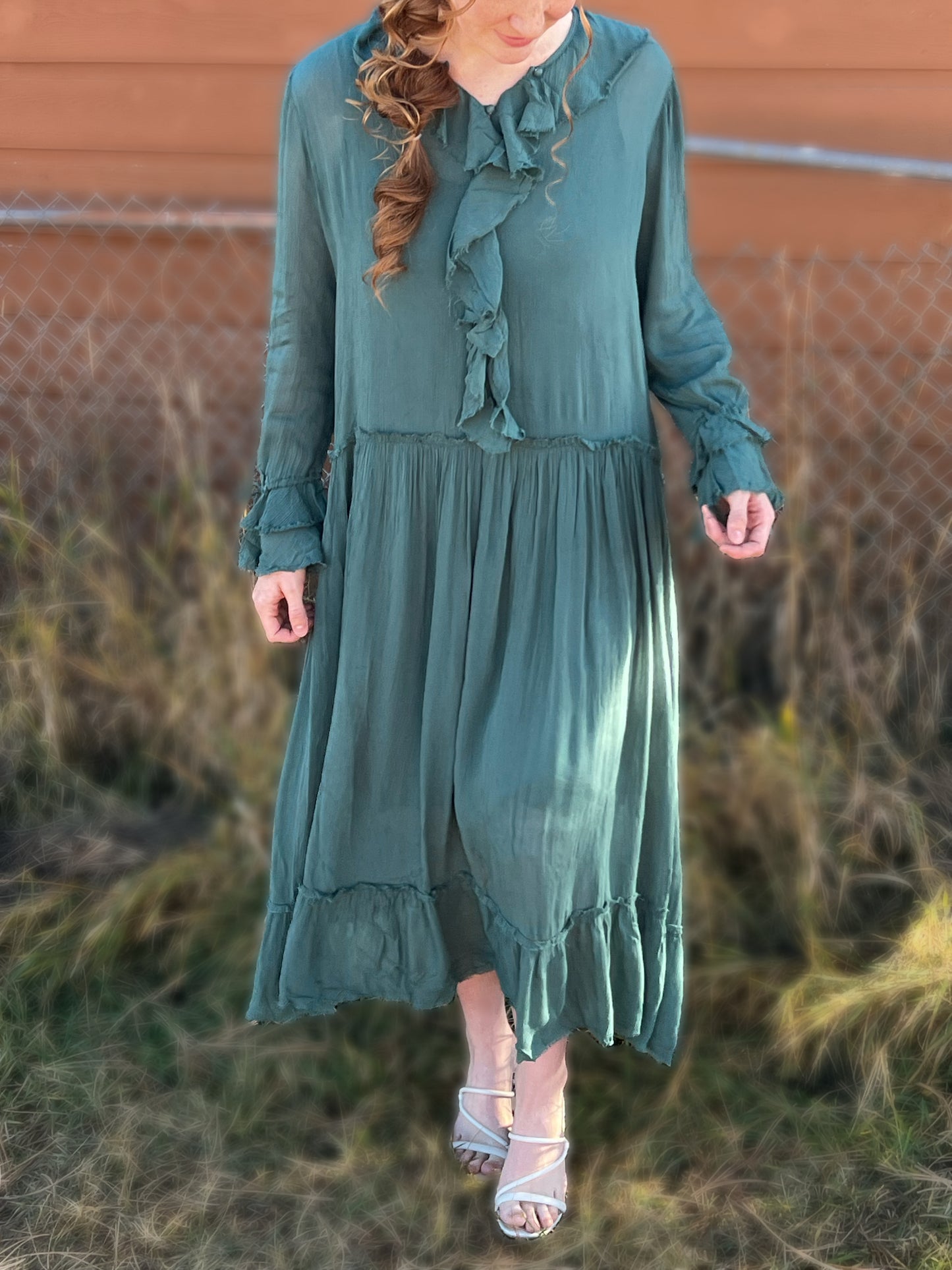 Pine frill maxi dress