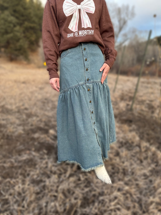 Our washed denim-skirt