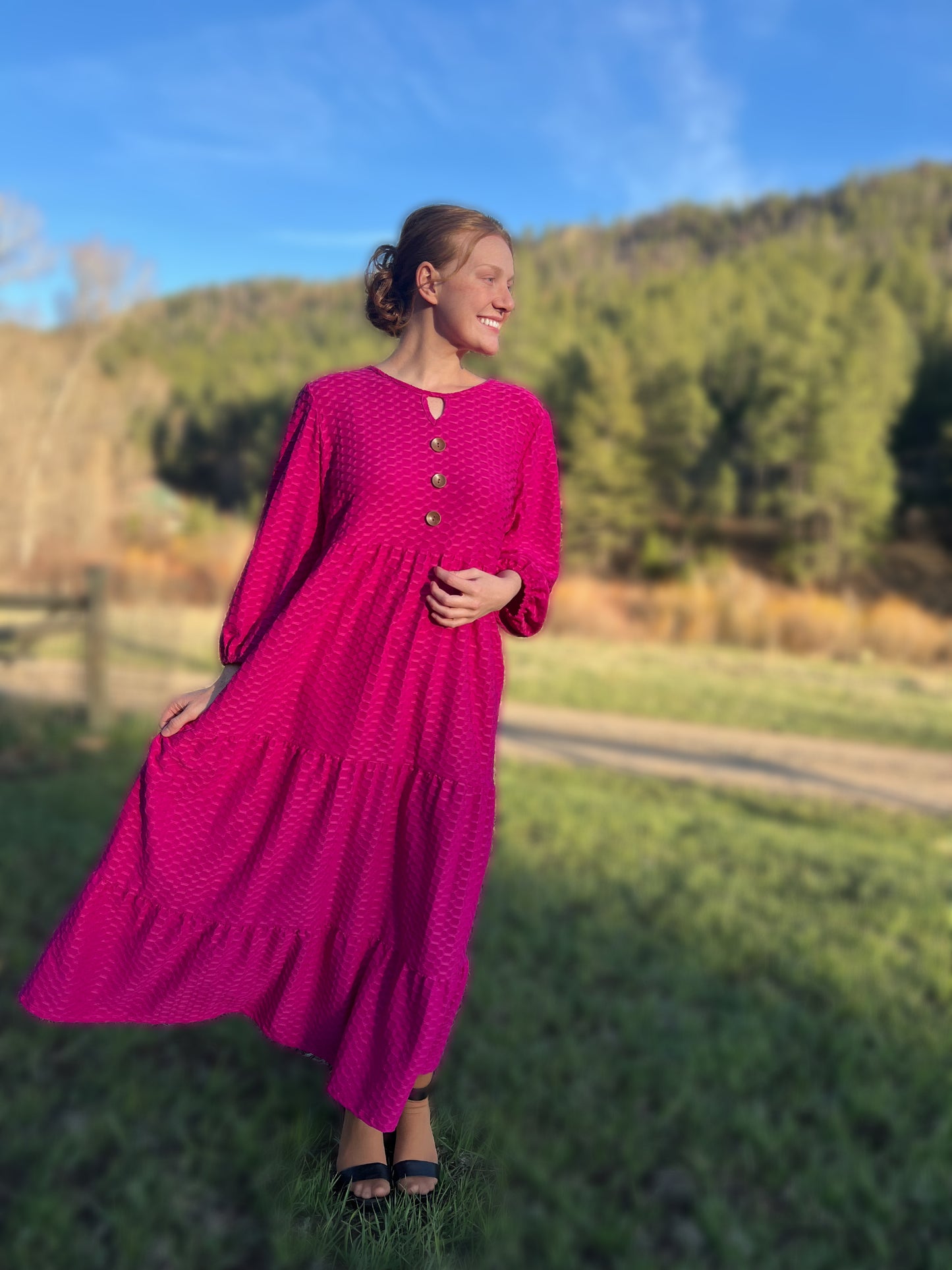 Plus Magenta honey comb maxi dress