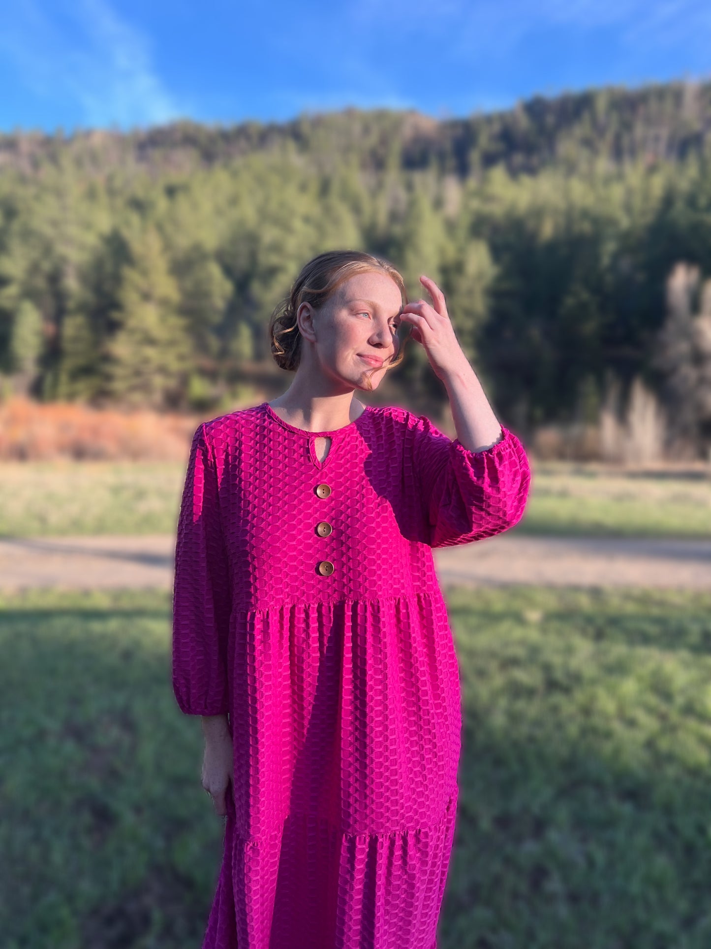 Plus Magenta honey comb maxi dress